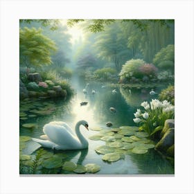 Swans In The Pond 3 Canvas Print