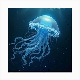 A Mythical Jellyfish With Tendrils Of Shimmering, Fractal Patterns Drifting Through A Magical Ocean Canvas Print