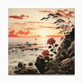 Leonardo Diffusion Xl A Rose Sitting On A Rocky Shore At Sunse 1 Canvas Print