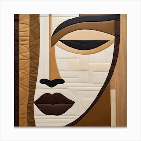 Patch Quilting Abstract Face Art with Earthly Tones, American folk quilting art, 1395 Canvas Print