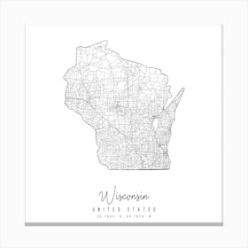 Wisconsin Minimal Street Map Square Canvas Print
