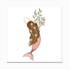 Brown haired cute mermaid Canvas Print