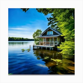 Cottage On The Lake Canvas Print