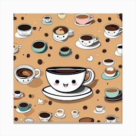 Kawaii Coffee Pattern 1 Canvas Print