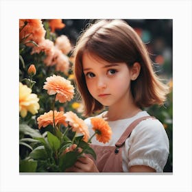 Little Girl With Flowers Canvas Print