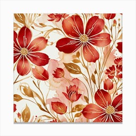 Red Flowers Seamless Pattern Canvas Print