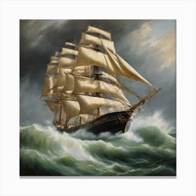 Sailing Ship In Rough Seas Canvas Print