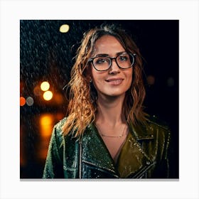 Firefly Dramatic Rain Soaked Portrait Of Woman With Glasses At Night 68787 Canvas Print