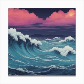 Ocean Waves 90's retro art, natural disaster Canvas Print
