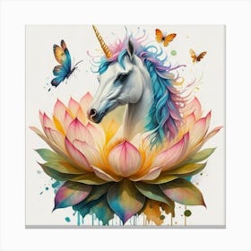 Unicorn On Lotus Canvas Print