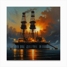 Oil Rig At Sunset Canvas Print