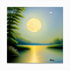 Full Moon Over Lake Canvas Print