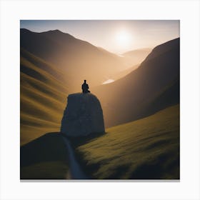 Meditating Man On Top Of Rock Canvas Print