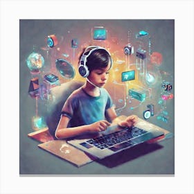 Boy Using A Laptop 1 Canvas Print