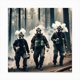 Gas Masks In The Forest 4 Canvas Print