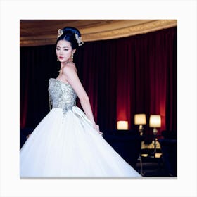 Asian Elegance Personified As A Lady Poised In High End Attire High Fashion Venue Ambient Lighting (6) Canvas Print