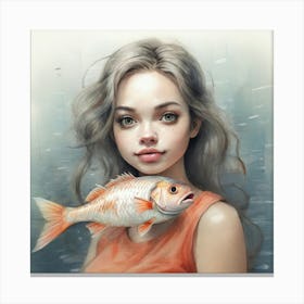 Girl With A Fish Canvas Print