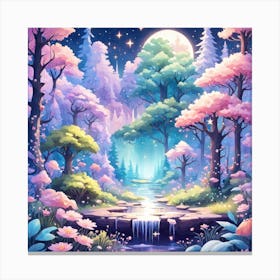 A Fantasy Forest With Twinkling Stars In Pastel Tone Square Composition 417 Canvas Print