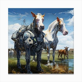 Surreal Cyborg Cows On A Farm Ai Art Depot 26 Canvas Print