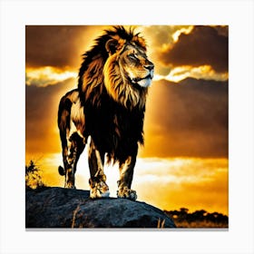 Alone At The Dawn The King Of The Jungle Canvas Print