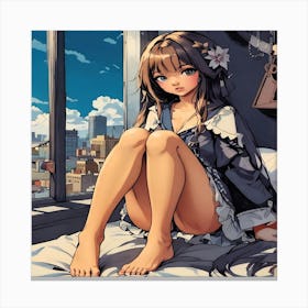 Anime Girl Sitting On Bed-Drucke 07.12.2024--e3a149 Canvas Print