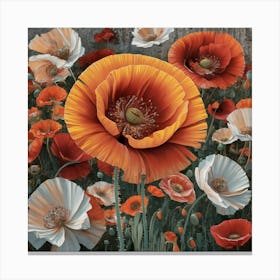 Floral Symphony Vibrant Poppies Against A Textured Canvas (1) Canvas Print