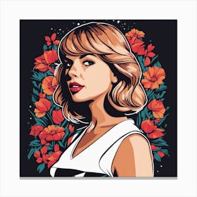 Taylor Swift Portrait Low Poly Floral Painting (8) Canvas Print