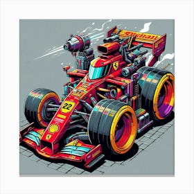 Cartoonish, stylized illustration of a F1 ferrari vehicle Canvas Print