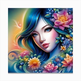 Blue Flower Girl Canvas Print