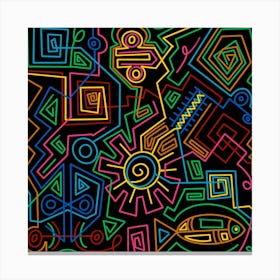 Colorful Doodles Inspired By the Egyptian culture In A Modern Abstract Style Black Background 1 Canvas Print