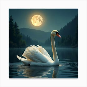 A Graceful Swan With Golden Feathers Swimming In A Moonlit Lake 1 Canvas Print