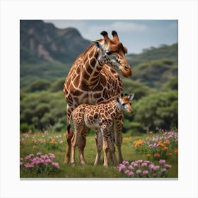 Giraffe Mother And Baby Canvas Print