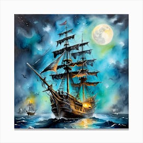 Pirate Ship At Night 2 Canvas Print