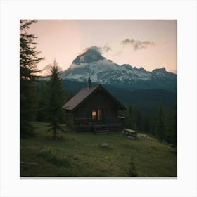 Cabin In The Mountains At Sunset Canvas Print