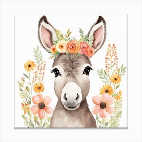 Floral Baby Donkey Nursery Illustration (9) Canvas Print