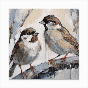 Firefly A Modern Illustration Of 2 Beautiful Sparrows Together In Neutral Colors Of Taupe, Gray, Tan (50) Canvas Print