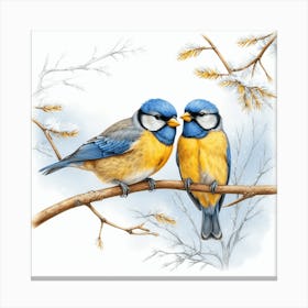 Bluebirds On A Branch Canvas Print