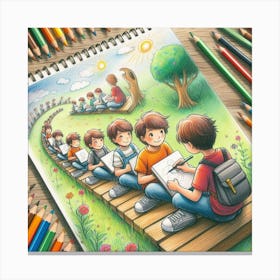 Children On The Train Canvas Print