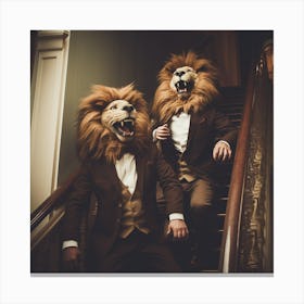 Lions On The Stairs - Friends - Cute - Vintage - Laughing Canvas Print