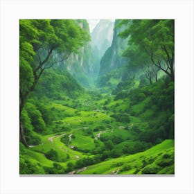 Green Valley In The Mountains Canvas Print