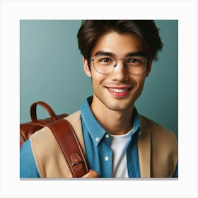 Young Man With Glasses And Backpack 1 Canvas Print