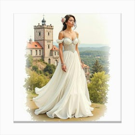 Graceful Dress Watercolor, With A Charming Old World Backdrop 1 Canvas Print