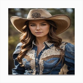 Cowgirl In Cowboy Hat Canvas Print