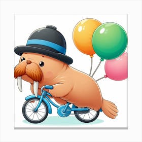 Walrus On A Bicycle 2 Canvas Print
