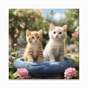 Two Kittens In A magical garden Canvas Print