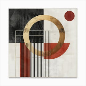 Minimalist Abstract Geometry in Black, White, Red, and Gold Canvas Print