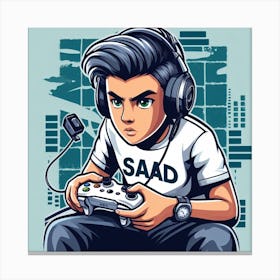 Sad Boy Playing Video Game Canvas Print