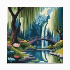 River Surrounded By Willow Trees More Trees 9 Canvas Print