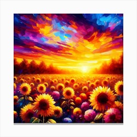 Sunflowers In The Sunset Canvas Print