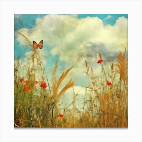 Butterfly In The Grass Canvas Print